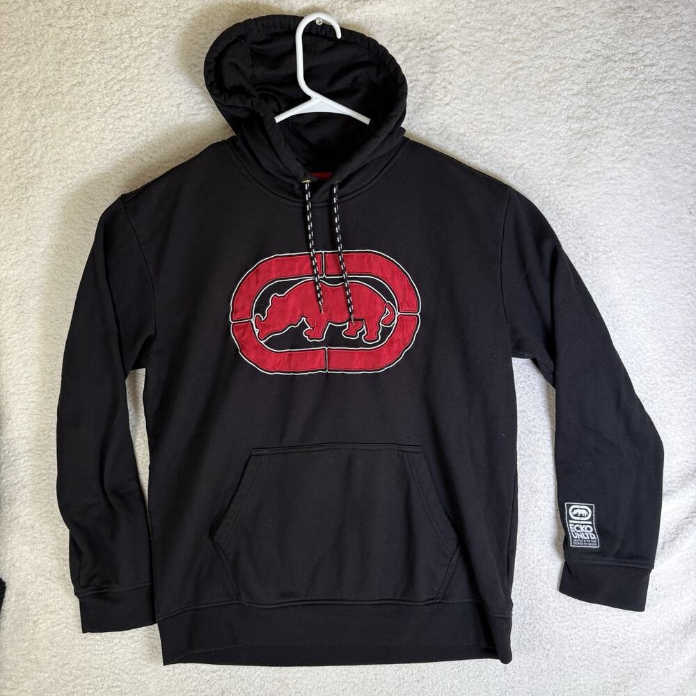 Ecko Unltd Hoodie Sweatshirt Mens Large Black Pullover Graphic Big Rhino Logo